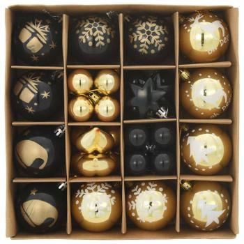 Weihnachtskugel-Set 40 Stk. Schwarz und Gold Ø 6 cm Kunststoff