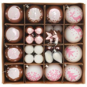 Weihnachtskugel-Set 40 stk. Weiß und Rosa Ø 6 cm Kunststoff