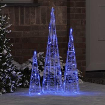 ARDEBO.de - Weihnachtsbaum 3 stk. 90 LEDs Blau 20 x 20 x 80 cm Acryl