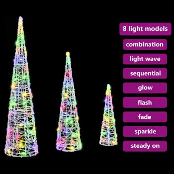 Weihnachtsbaum 3 Stk. Mehrfarbig 20 x 20 x 80 cm Acryl 90 LEDs