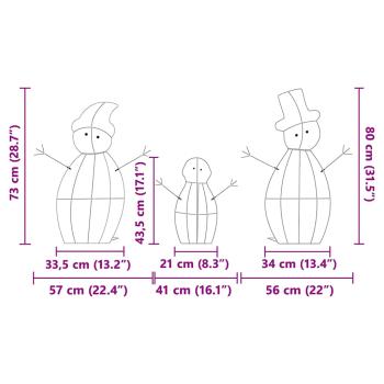 Beleuchtete Schneemann Familie 3 Stk. Warmes Weiß 56 x 80 cm