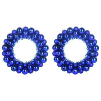 Weihnachtsballkränze 2 Stk. Blau 33 x 33 x 7 cm Polystyrol LEDs
