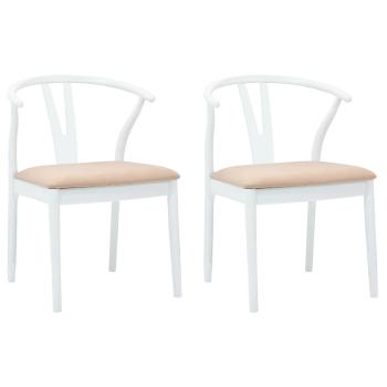 Esszimmerstuhl 2 Stk. Massives Gummiholz Weiß und Braun