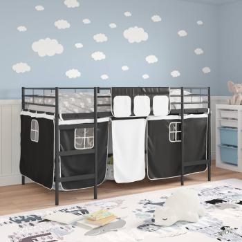 Etagenbett für Kinder mit Vorhängen Uni Schwarz 80 x 200 cm