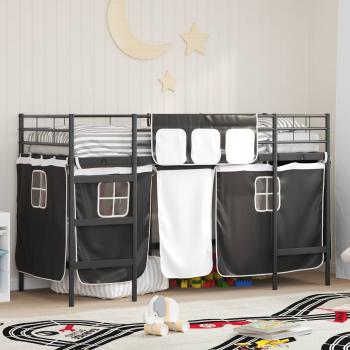 ARDEBO.de - Etagenbett für Kinder mit Vorhängen Uni Schwarz 90 x 190 cm