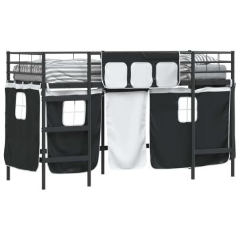Etagenbett für Kinder mit Vorhängen Uni Schwarz 90 x 190 cm