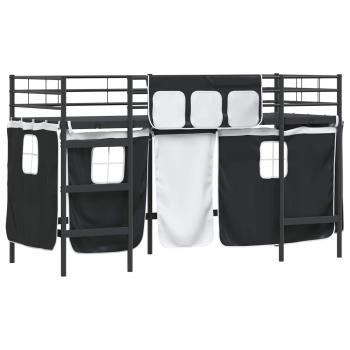 Etagenbett für Kinder mit Vorhängen Uni Schwarz 100 x 190 cm