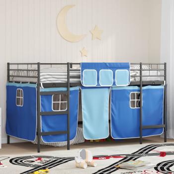 ARDEBO.de - Etagenbett für Kinder mit Vorhängen Uni Schwarz und Blau
