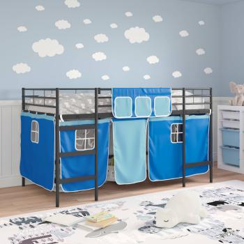 Etagenbett für Kinder mit Vorhängen Schwarz und Blau