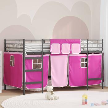 ARDEBO.de - Etagenbett für Kinder mit Vorhängen Uni Schwarz und Pink