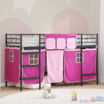 ARDEBO.de - Etagenbett für Kinder mit Vorhängen Uni Schwarz und Pink