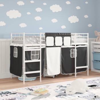 Etagenbett für Kinder mit Vorhängen Weiß und Schwarz