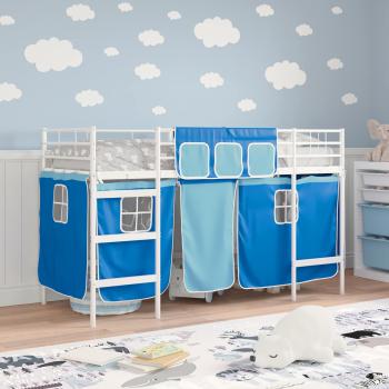 Etagenbett für Kinder mit Vorhängen Weiß und Blau 75 x 190 cm