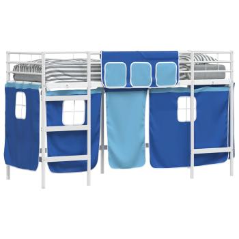 Etagenbett für Kinder mit Vorhängen Weiß und Blau 100 x 190 cm