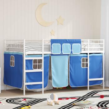 ARDEBO.de - Etagenbett für Kinder mit Vorhängen Weiß und Blau 100 x 200 cm
