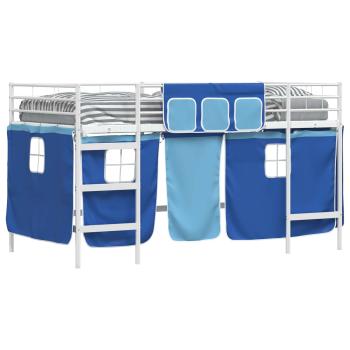 Etagenbett für Kinder mit Vorhängen Weiß und Blau 100 x 200 cm