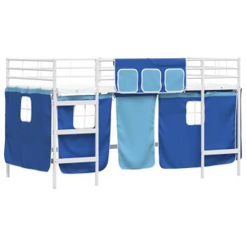Etagenbett für Kinder mit Vorhängen Weiß und Blau 100 x 200 cm