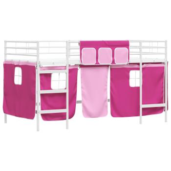 Etagenbett für Kinder mit Vorhängen Weiß und Rosa 90 x 200 cm