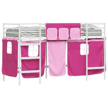 Etagenbett für Kinder mit Vorhängen Weiß und Rosa 100 x 190 cm