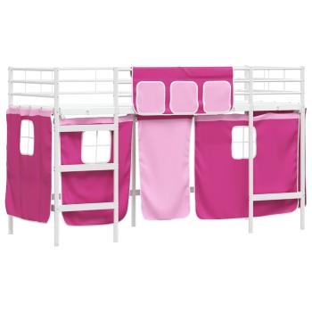 Etagenbett für Kinder mit Vorhängen Weiß und Rosa 100 x 190 cm