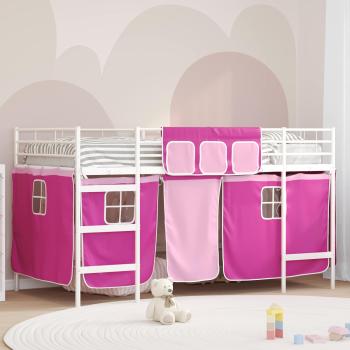 ARDEBO.de - Etagenbett für Kinder mit Vorhängen Weiß und Rosa 100 x 200 cm