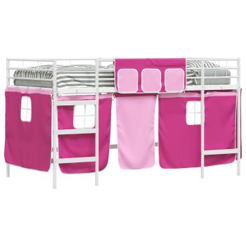 Etagenbett für Kinder mit Vorhängen Weiß und Rosa 107 x 203 cm