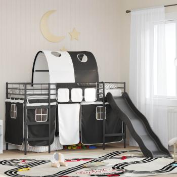 ARDEBO.de - Etagenbett für Kinder mit Vorhängen Schwarz 75 x 190 cm Metall