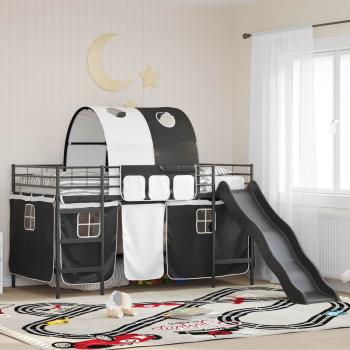 ARDEBO.de - Etagenbett für Kinder mit Vorhängen Schwarz 107 x 203 cm Metall