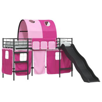 Etagenbett für Kinder mit Vorhängen Schwarz und Pink