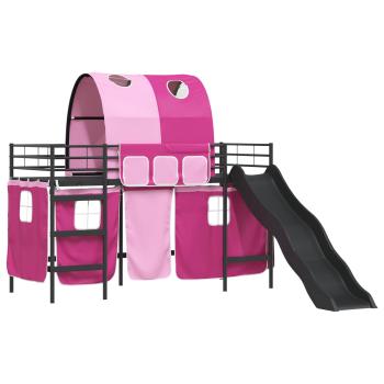 Etagenbett für Kinder mit Vorhängen Schwarz und Pink