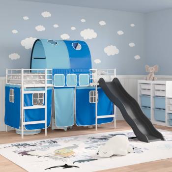 Etagenbett für Kinder mit Vorhängen Weiß und Blau 75 x 190 cm