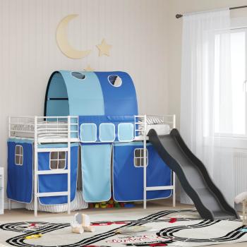 ARDEBO.de - Etagenbett für Kinder mit Vorhängen Weiß und Blau 100 x 190 cm
