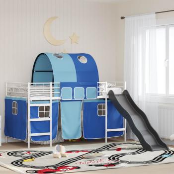 ARDEBO.de - Etagenbett für Kinder mit Vorhängen Weiß und Blau 107 x 203 cm