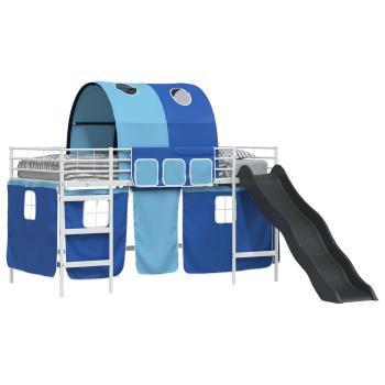 Etagenbett für Kinder mit Vorhängen Weiß und Blau 107 x 203 cm