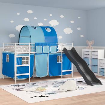 Etagenbett für Kinder mit Vorhängen Weiß und Blau 107 x 203 cm
