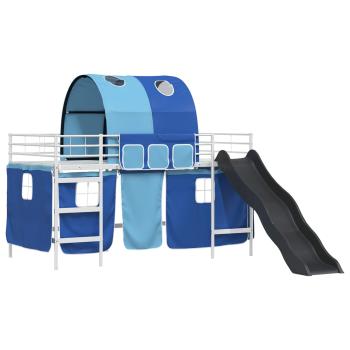 Etagenbett für Kinder mit Vorhängen Weiß und Blau 107 x 203 cm