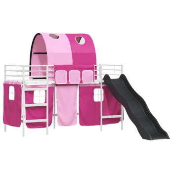 Etagenbett für Kinder mit Vorhängen Weiß und Rosa 75 x 190 cm