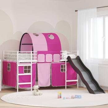 ARDEBO.de - Etagenbett für Kinder mit Vorhängen Weiß und Rosa 80 x 200 cm