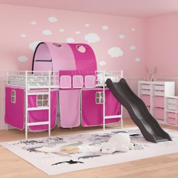 Etagenbett für Kinder mit Vorhängen Weiß und Rosa 80 x 200 cm