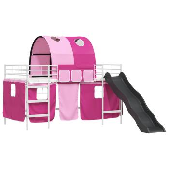 Etagenbett für Kinder mit Vorhängen Weiß und Rosa 80 x 200 cm