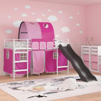 Etagenbett für Kinder mit Vorhängen Weiß und Rosa 100 x 190 cm