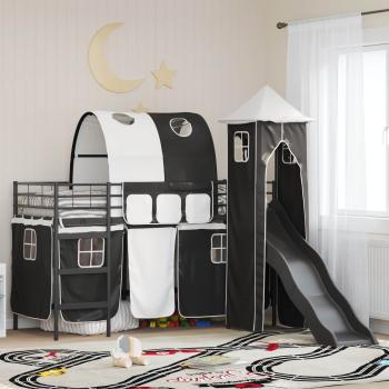 ARDEBO.de - Kinder Etagenbett Gestell Uni Schwarz 90 x 190 cm Metall