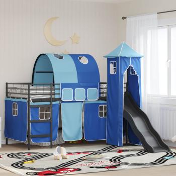 ARDEBO.de - Kinder Etagenbett Gestell Schwarz und Blau 80 x 200 cm Metall