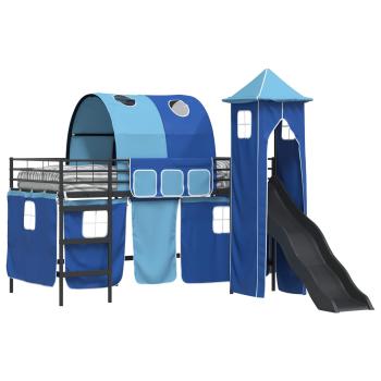 Kinder Etagenbett Gestell Schwarz und Blau 90 x 200 cm Metall