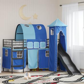 ARDEBO.de - Kinder Etagenbett Gestell Schwarz und Blau 100 x 190 cm Metall