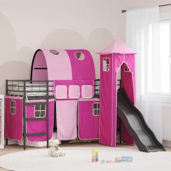ARDEBO.de - Kinder Etagenbett Gestell Schwarz und Pink 75 x 190 cm Metall