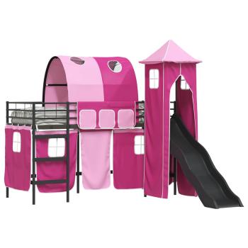 Kinder Etagenbett Gestell Schwarz und Pink 75 x 190 cm Metall