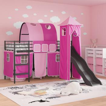 Kinder Etagenbett Gestell Schwarz und Pink 75 x 190 cm Metall