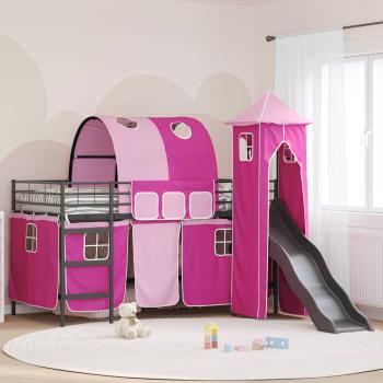 ARDEBO.de - Kinder Etagenbett Gestell Schwarz und Pink 80 x 200 cm Metall