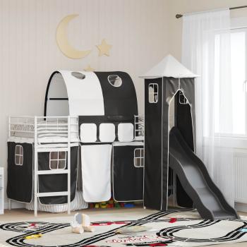 ARDEBO.de - Kinder Etagenbett Gestell Weiß und Schwarz 90 x 190 cm Metall